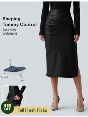 HALARA Black Ruched Midi Skirt